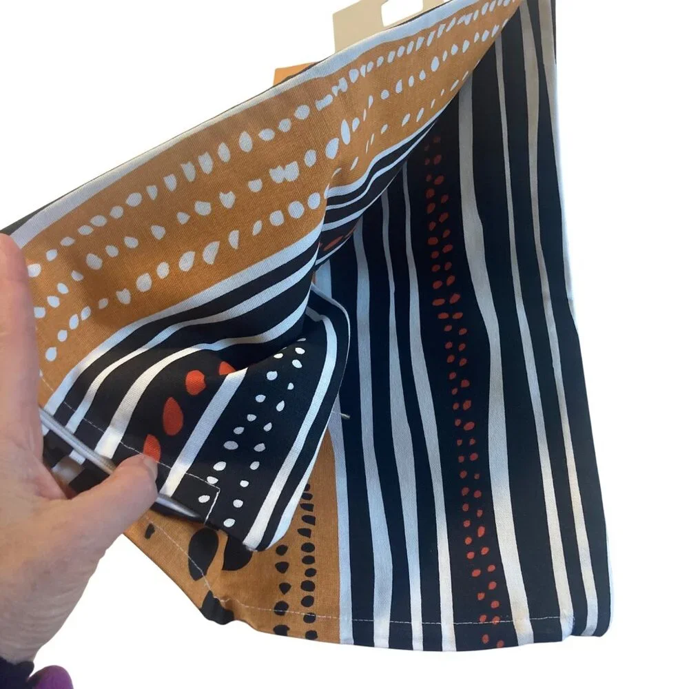 Ikea Vilmie WILJ Pillow Cover Pair Orange Black Striped Polka Dot Cotton16